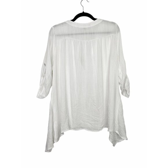 Willow Tree Linen Button Front Top White Shark Bite Hem Lagenlook Boho Size 12 - Picture 2 of 9